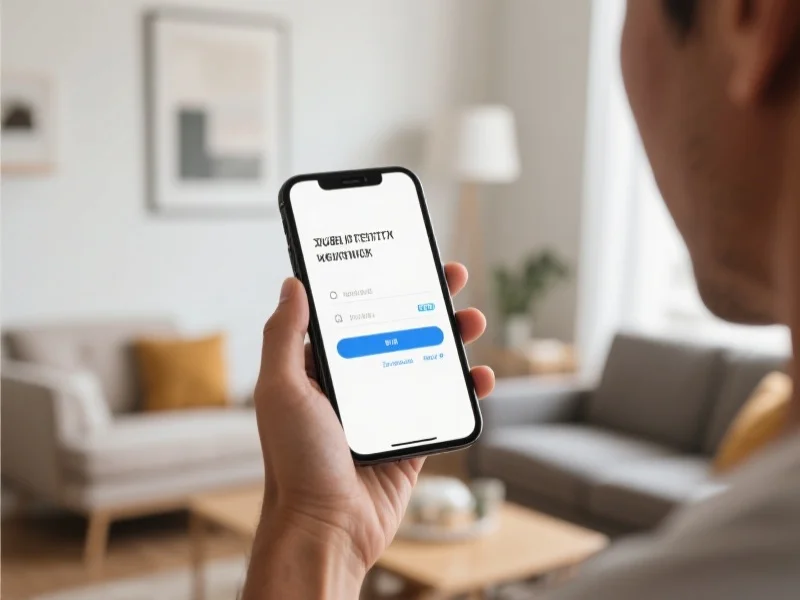 一位用户正在使用手机进行双重身份认证，屏幕上显示验证码输入界面，背景为现代家庭环境